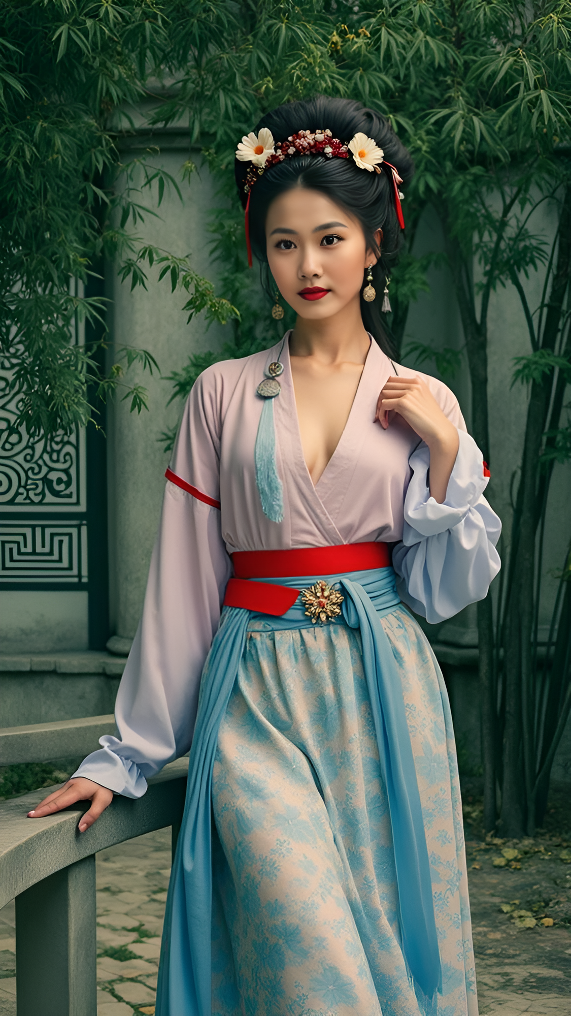 宋朝女装庭院写真