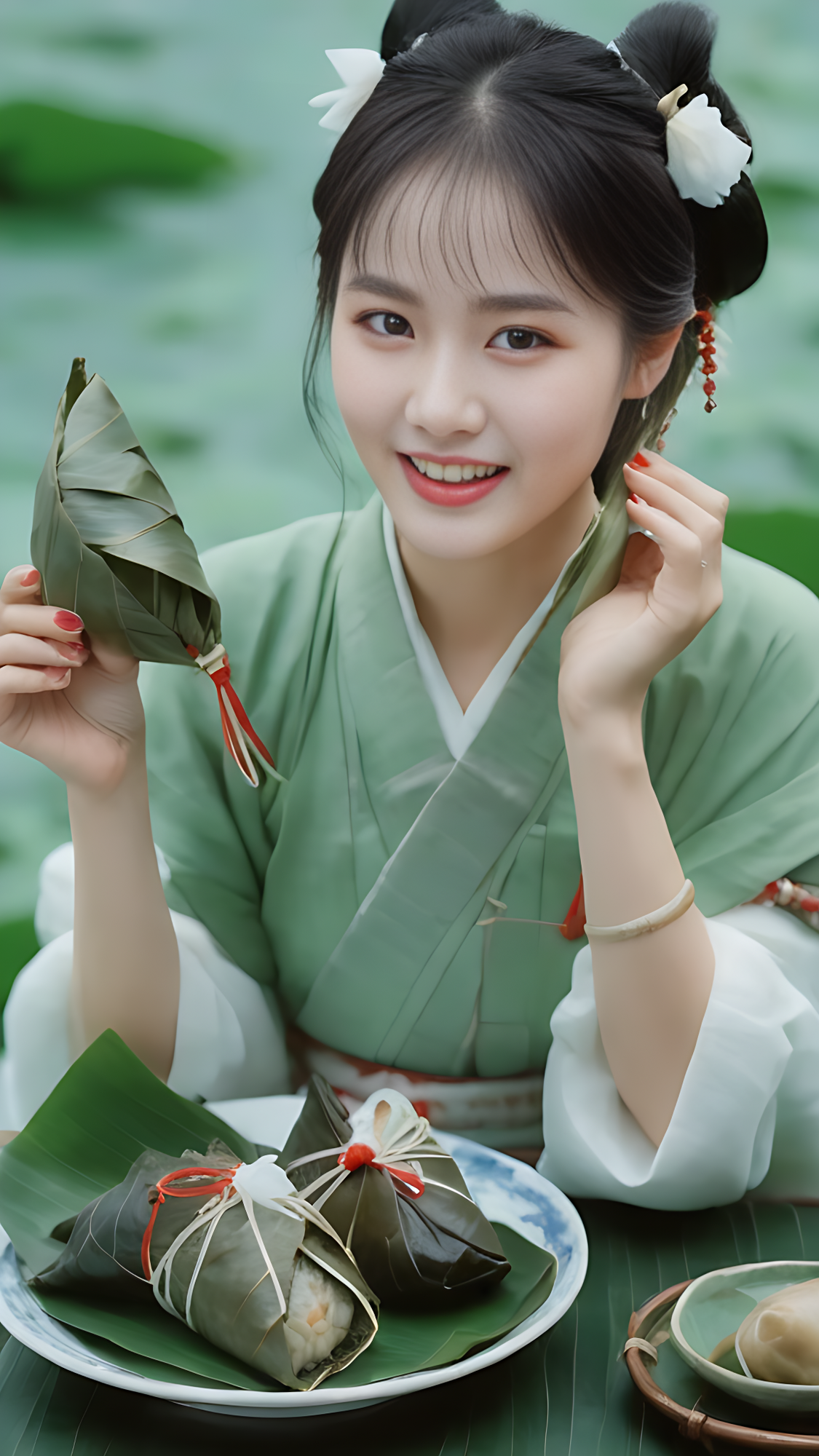 端午节包粽子的小姐姐